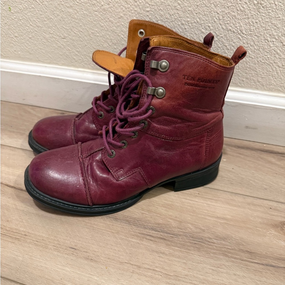 Ten Points “Pandora” Burgundy Leather Lace-Up Boots — Size EU38 (US 7–7.5)